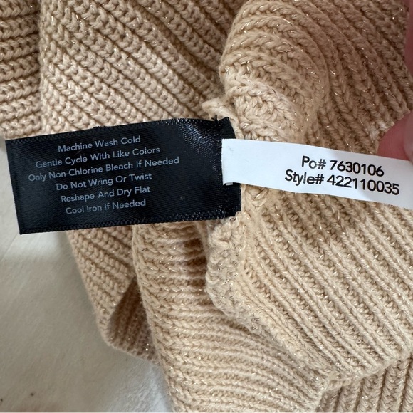 NWT Boston Proper Cold-Shoulder Lurex Cowl-Neck Sweater Dress Tan Gold Medium - Picture 14 of 15